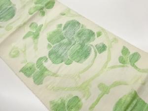 手織り真綿紬花唐草模様織出し名古屋帯